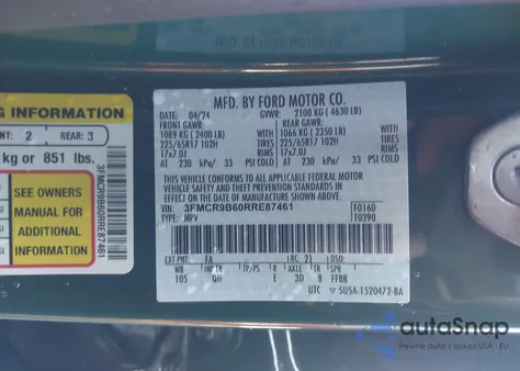 2024 Ford Bronco Sport Big Bend from USA, damaged, VIN 3FMCR9B60RRE87461